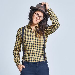 KIRRIN FINCH STANHOPE YELLOW & NAVY BUFFALO CHECK BUTTON DOWN LONG SL SHIRT SZ 8